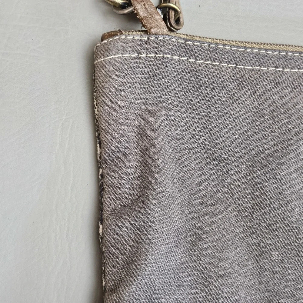 Myra Bag Sapphire‎ Gray Canvas Leather Crossbody Wristlet Strap Boho